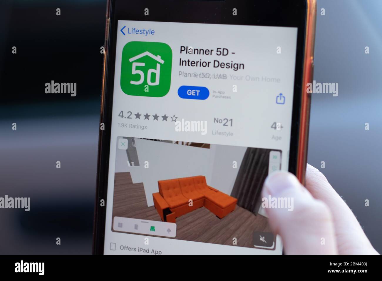 New York, USA - 1. Mai 2020: Planner 5D Interior Design App Logo Nahaufnahme auf dem Handy-Bildschirm, illustrative Editorial Stockfoto