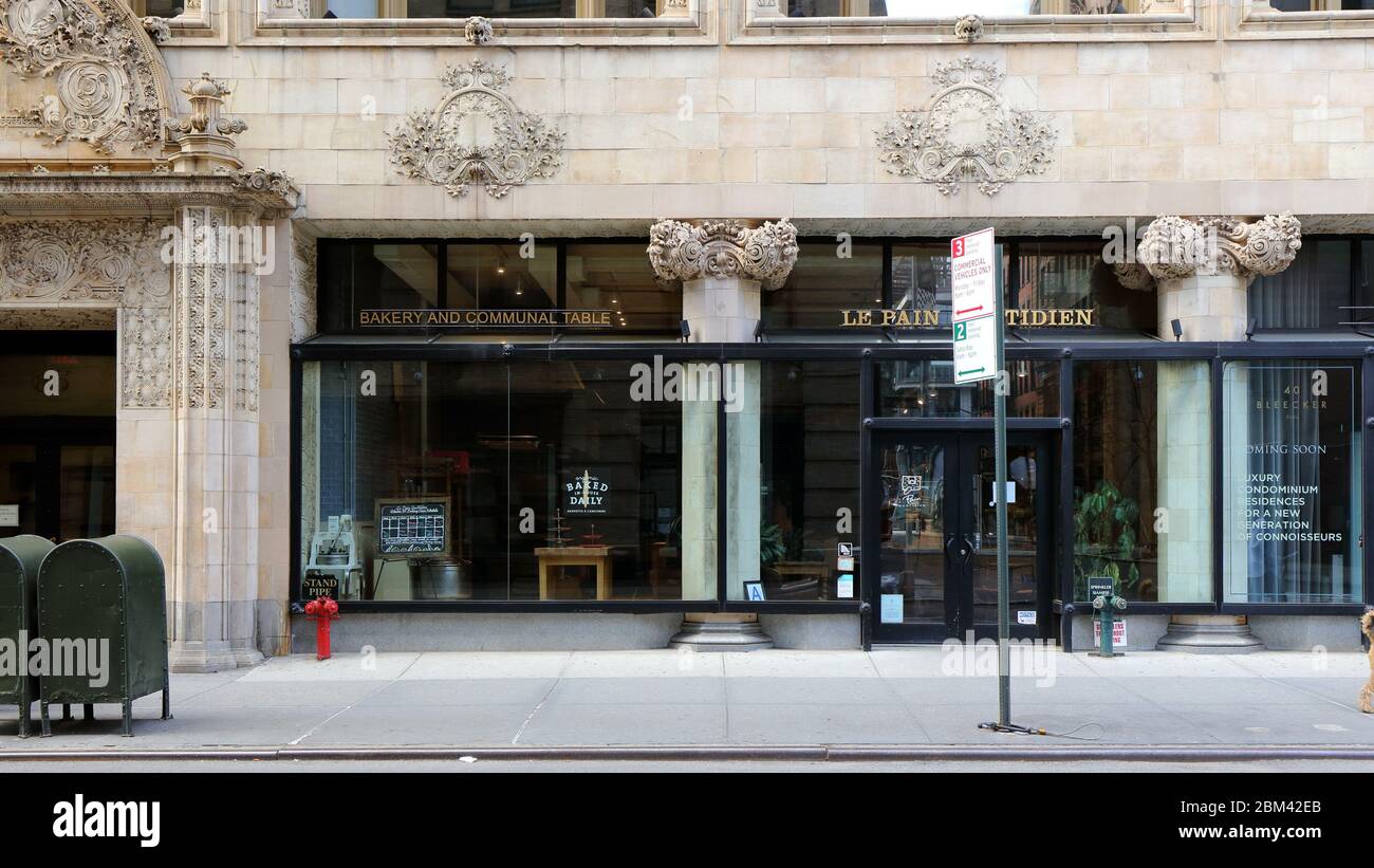 A Le Pain Quotidien in New York aufgrund der COVID-19-Krise vorübergehend für Geschäfte geschlossen. Stockfoto