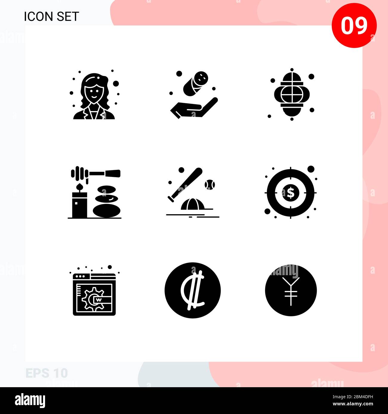 9 Kreative Symbole Moderne Zeichen und Symbole von Kugel, Steine, Licht, Spa, Massagen editierbare Vektor Design-Elemente Stock Vektor