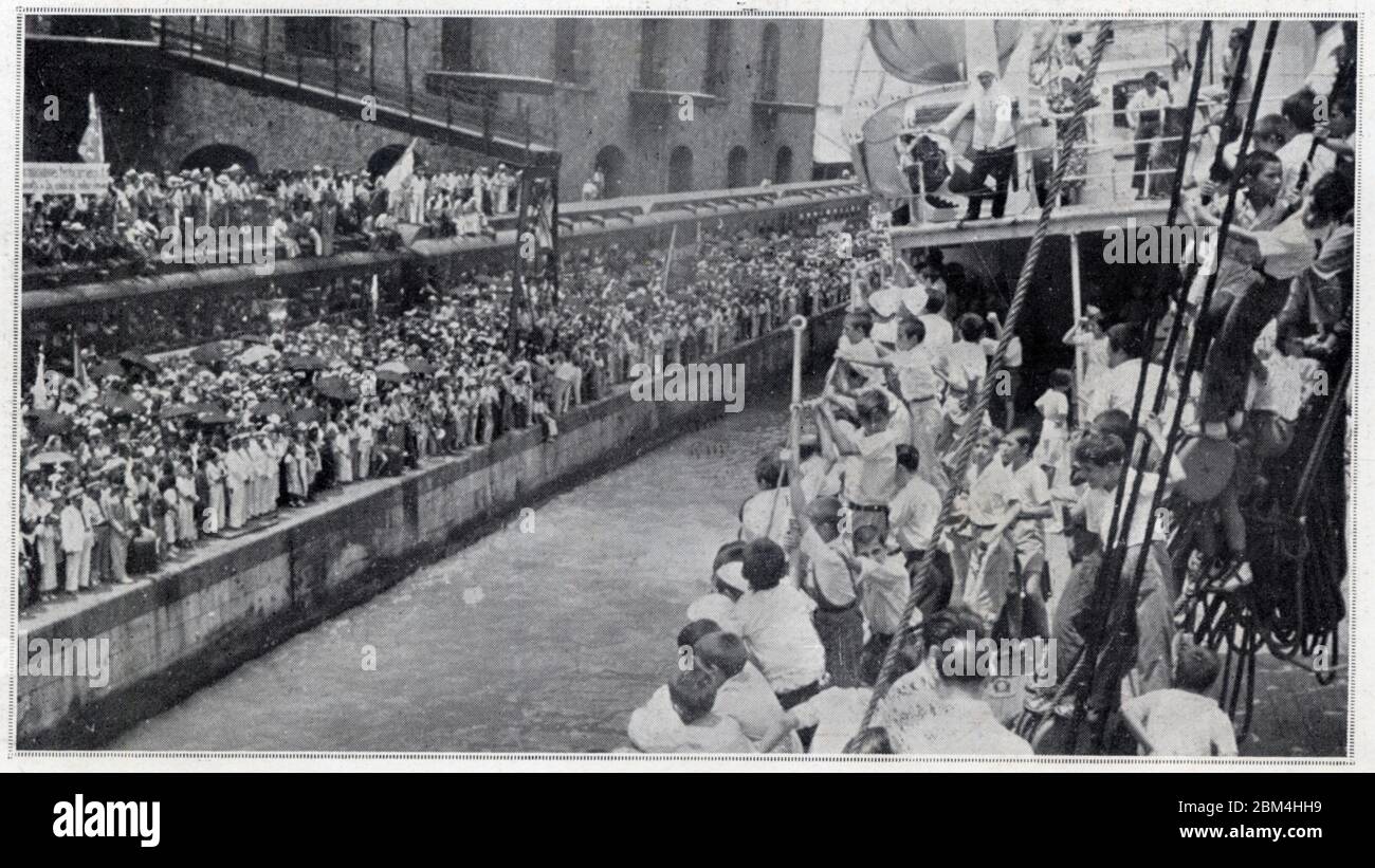 L'arrivée du Mexique à Vera Cruz. L'évacuation au Mexique d'un contingent d'enfants espagnols. Juillet 1937. Stockfoto