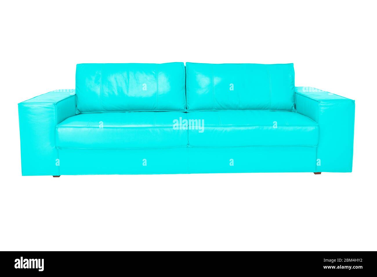 Drei Sitze gemütlich Farbe leder Sofa auf weißem Hintergrund Stockfoto