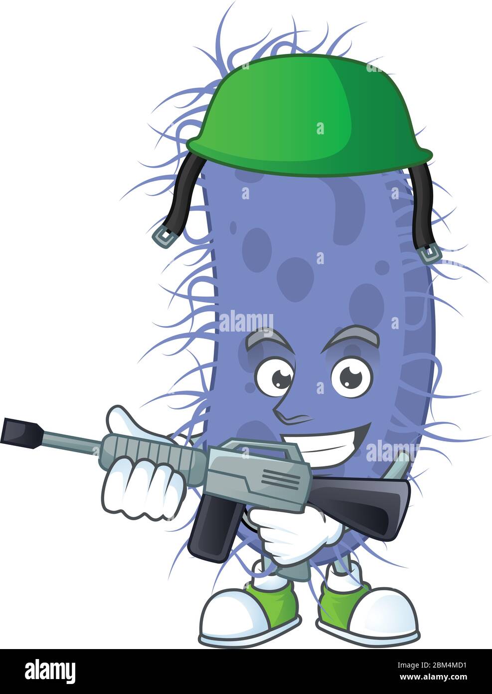 Ein elegantes Salmonella typhi Army Maskottchen Design Stil mit automatischer Pistole. Vektorgrafik Stock Vektor