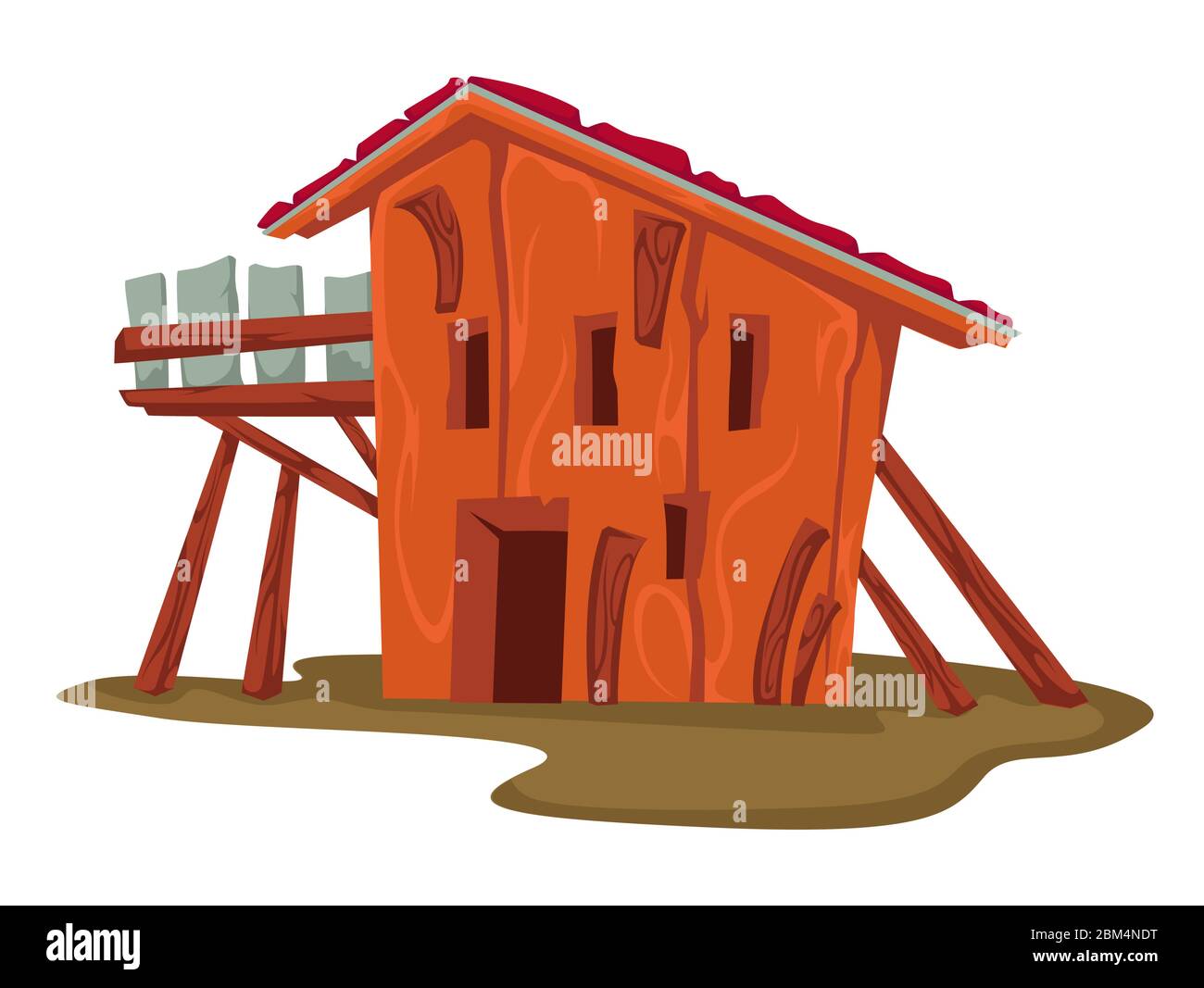 Holzhütte oder Haus, ländliches Gebäude oder Scheune Stock Vektor