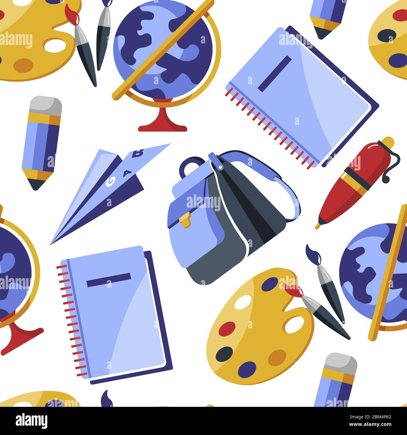 Schule oder Universität liefert, Schreibwaren Bücher und Pinsel nahtlose Muster Stock Vektor