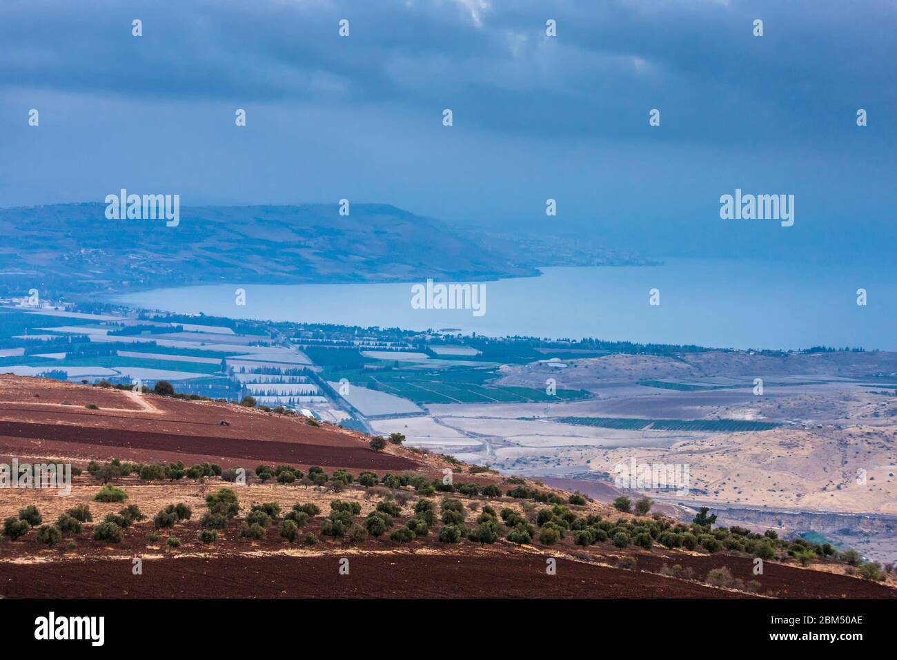 Tiberias See, See von Galiläa, von Umm Qais, oder Umm Qays, alte Gadara, Dekapolis, Irbit, Irbid Gouvernement, Jordanien, Mittlerer Osten, Asien Stockfoto