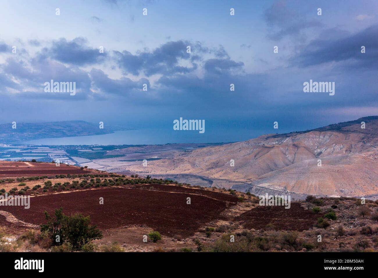 Tiberias See, See von Galiläa, von Umm Qais, oder Umm Qays, alte Gadara, Dekapolis, Irbit, Irbid Gouvernement, Jordanien, Mittlerer Osten, Asien Stockfoto
