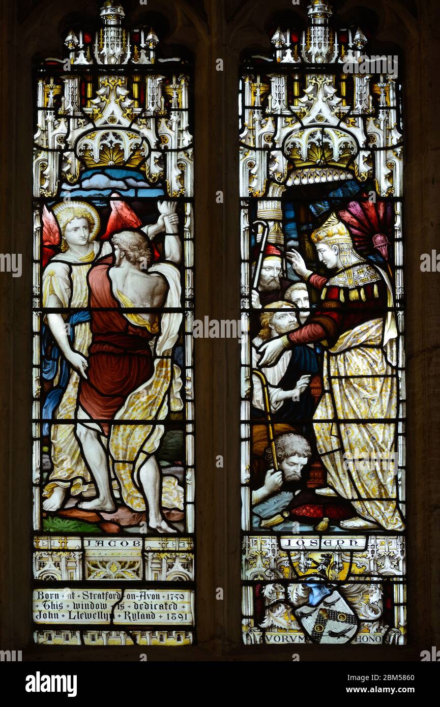Jacob & Joseph, Vater & Sohn, Glasfenster in Holy Trinity Church oder Shakespeare Memorial Church Stratford-upon-Avon England Stockfoto