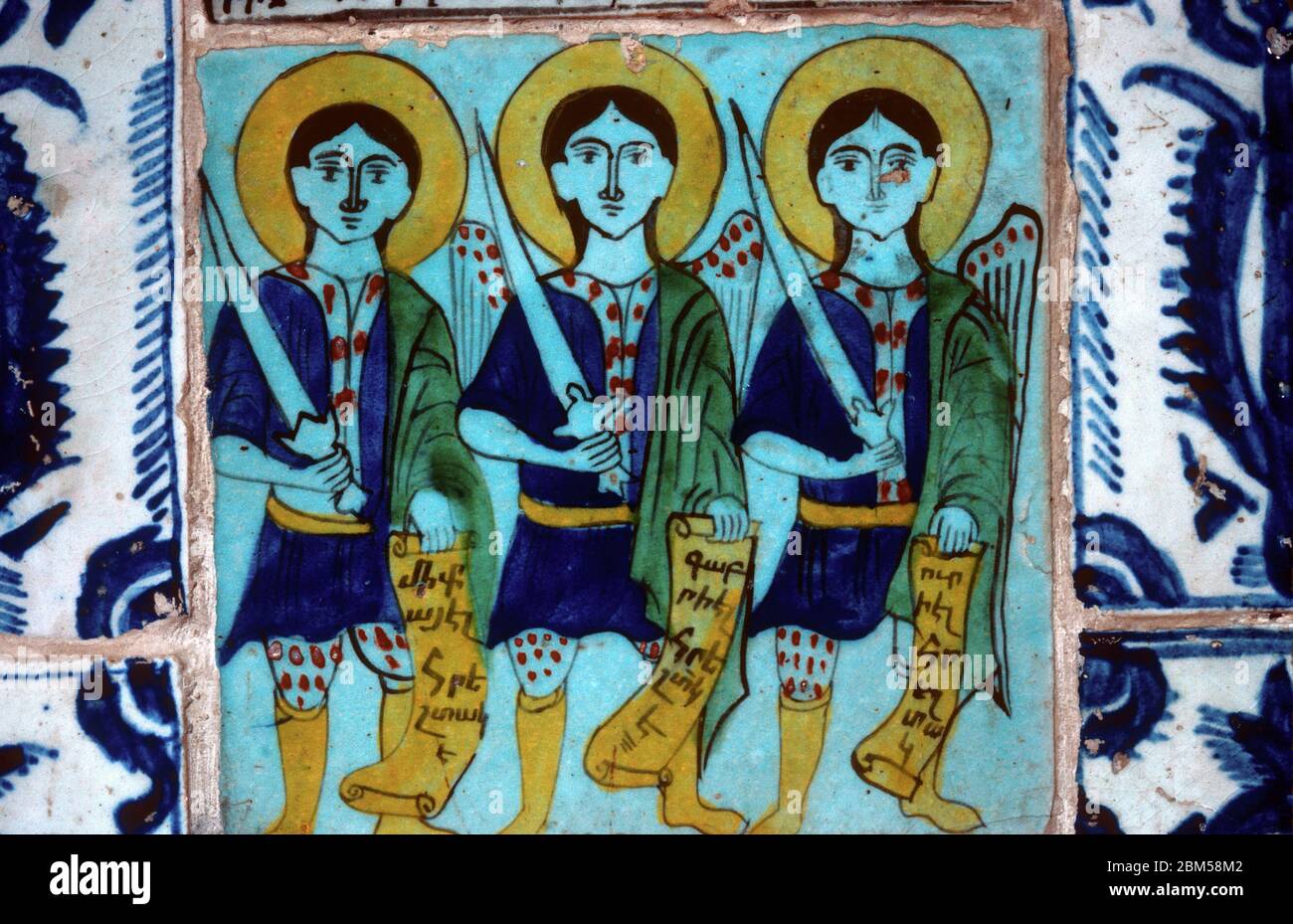 Jerusalem, die armenische Kathedrale, Erzengel Michael, Gabriel und Uriel, Kutahya Fliese 1720 n. Chr. Stockfoto