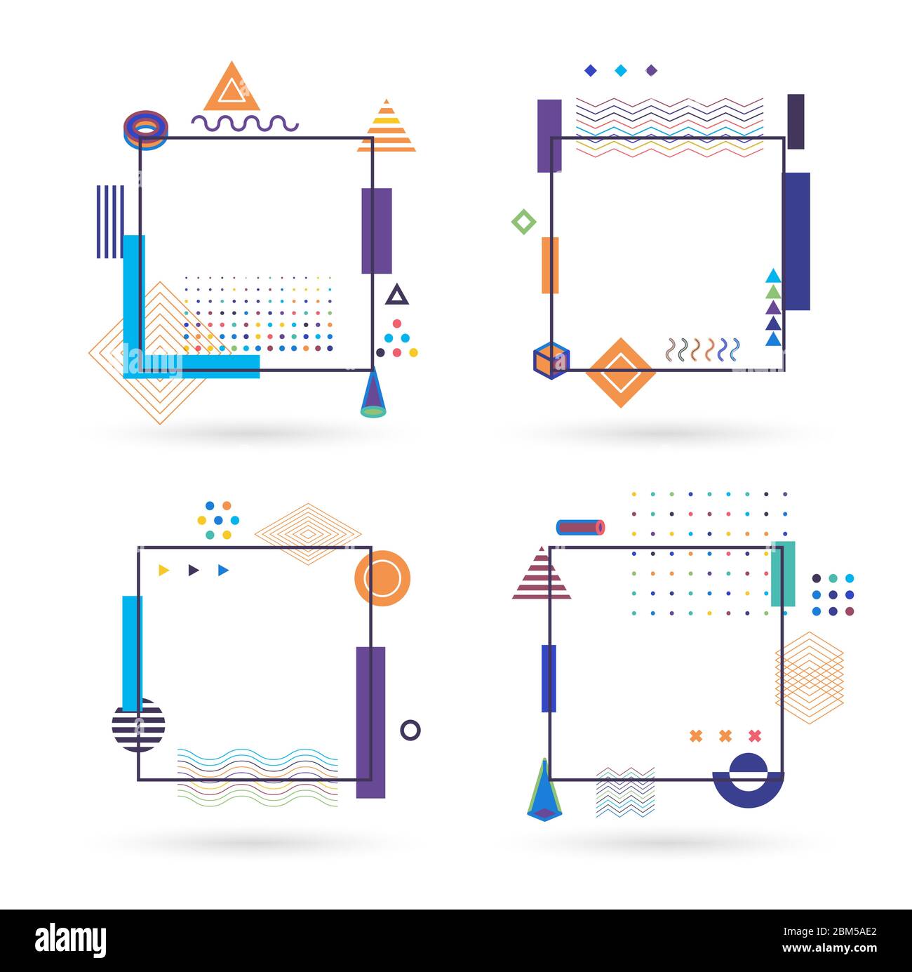 Isolierte bunte lustige Kinder Geometrie Notizbuch Seite Vorlage Vektor Illustration Set. Abstrakte geometrische Muster Büro Schreibwaren Elemente Kollektion Stock Vektor