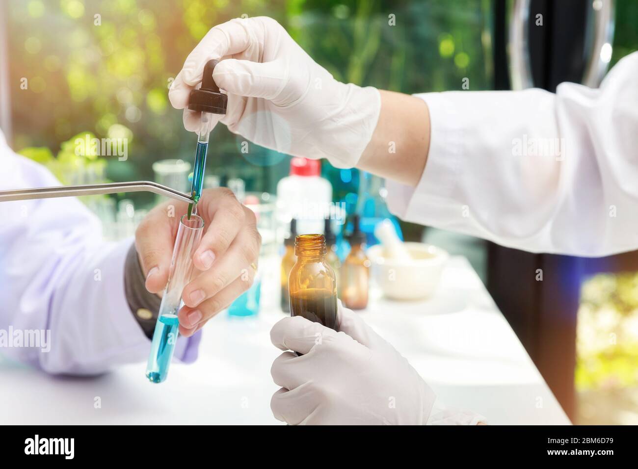 Team von Forschern oder Wissenschaftlern im Labor arbeiten. Forscher oder Wissenschaftler im Labor arbeiten. Forscher erfinden Impfstoffe zur Behandlung VON CO Stockfoto