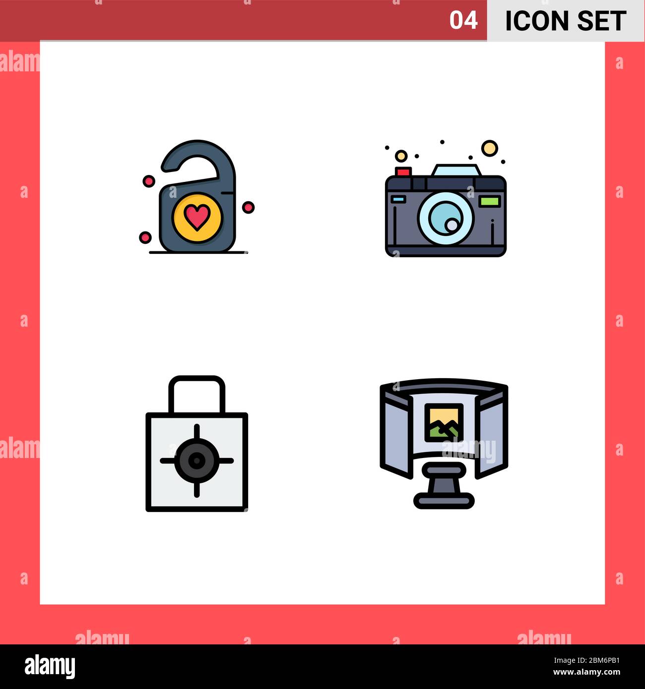 Moderne Set von 4 Filledline flache Farben und Symbole wie Tag, Lock Pad, Hochzeit, Bild, Sicherheit editierbare Vektor Design-Elemente Stock Vektor