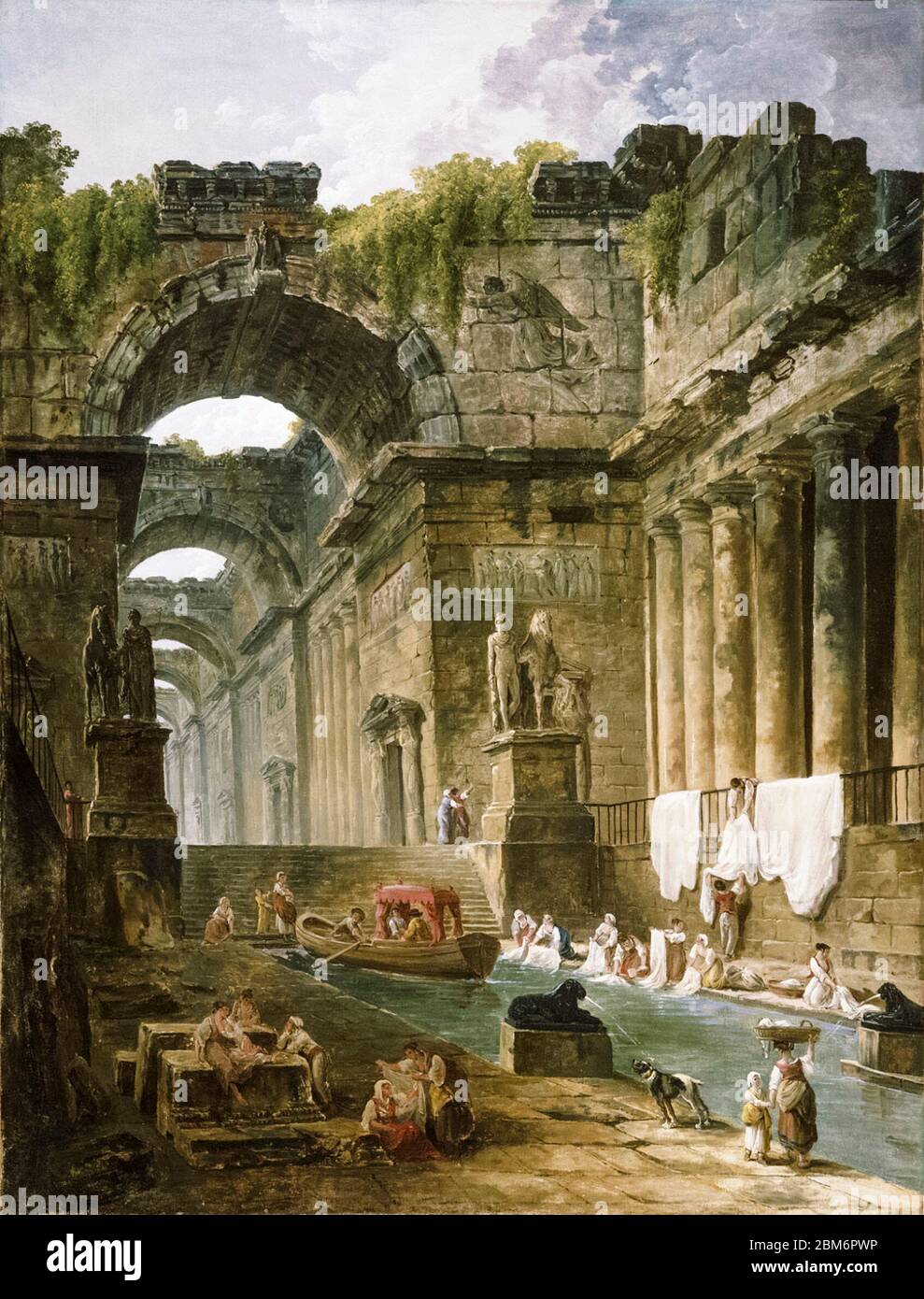 Ruinen eines römischen Bades mit Waschfrauen, Gemälde von Hubert Robert, nach 1766 Stockfoto