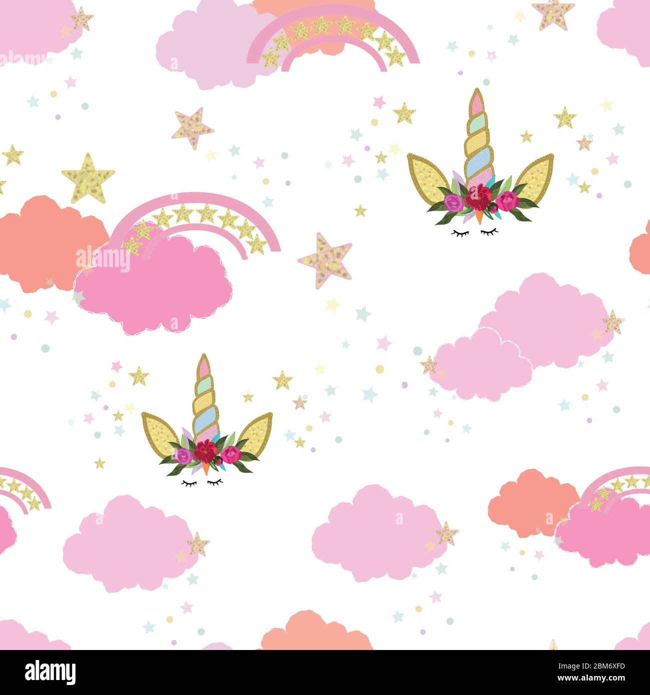 Wolken und leuchtende Stern nahtlose Hintergrundmuster für Stoff-Design. Kinder, Babyzimmer Tapete Vektor Stock Vektor