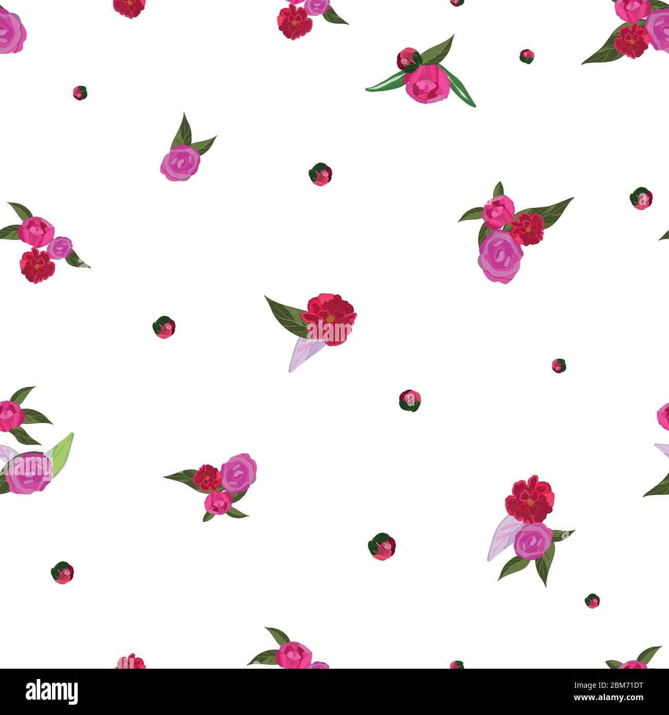 Nahtlose Ditsy floral Hand gezeichnete Rosen Muster für textile Stoff Design. Weißer Hintergrund Stock Vektor