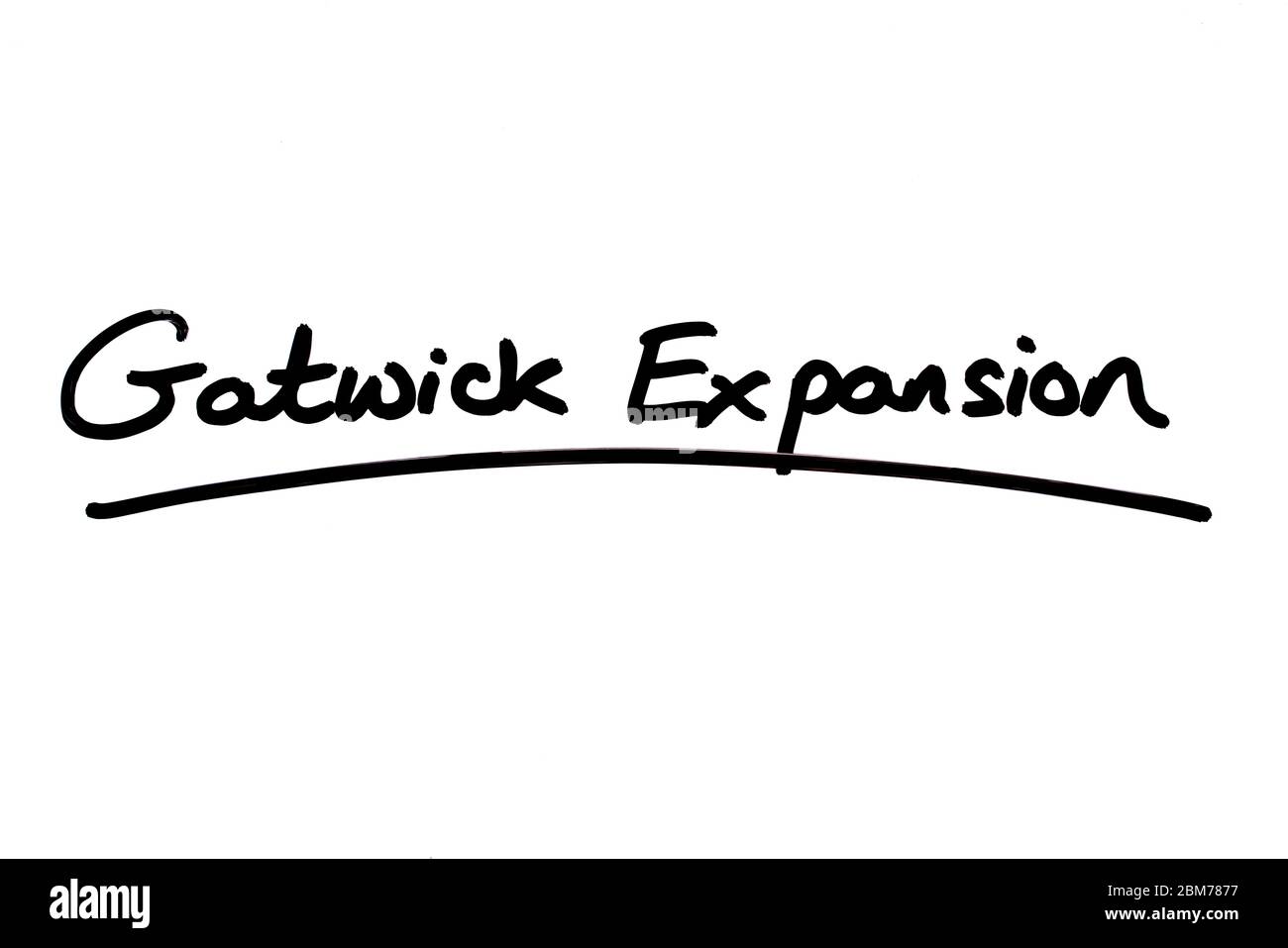 Gatwick Expansion handschriftlich auf weißem Hintergrund. Stockfoto