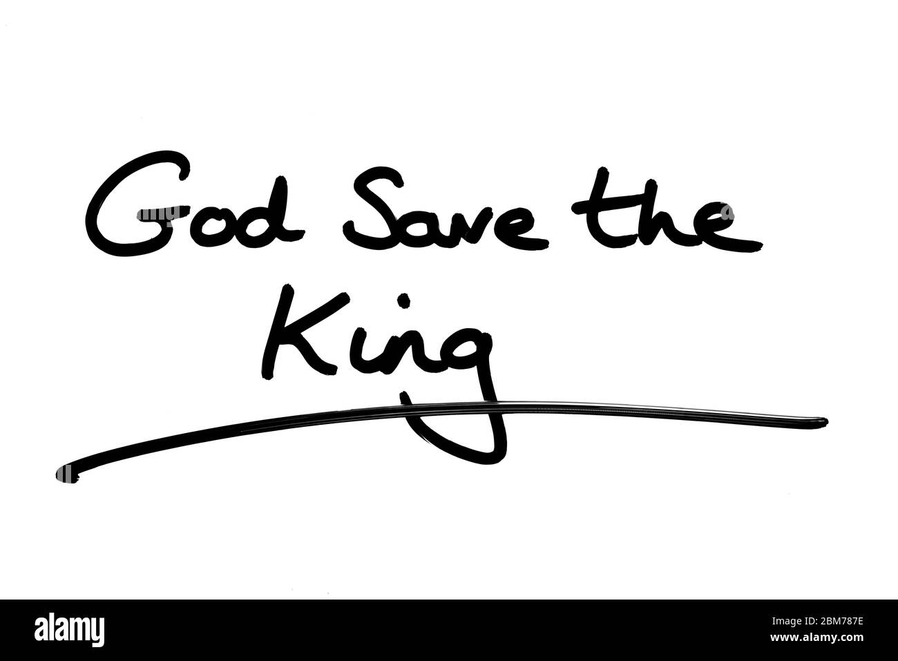 God Save the King handschriftlich auf weißem Hintergrund. Stockfoto