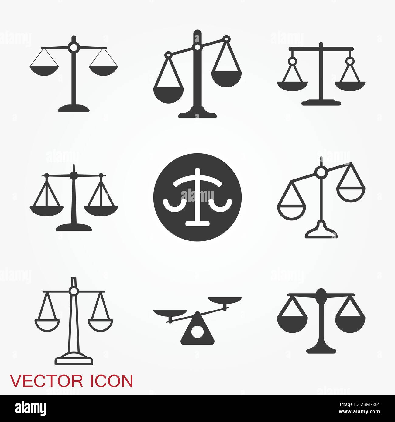 Symbol „Skalen“. Skalen des Justice Vector Icon. Symbol für das Gericht. Stock Vektor