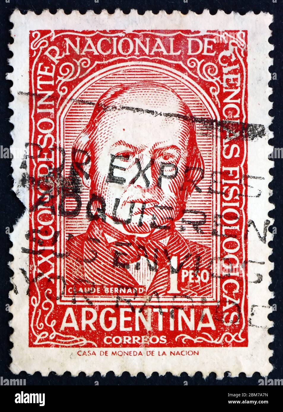 ARGENTINIEN - UM 1959: Eine in Argentinien gedruckte Briefmarke zeigt Claude Bernard, den französischen Physiologen, um 1959 Stockfoto