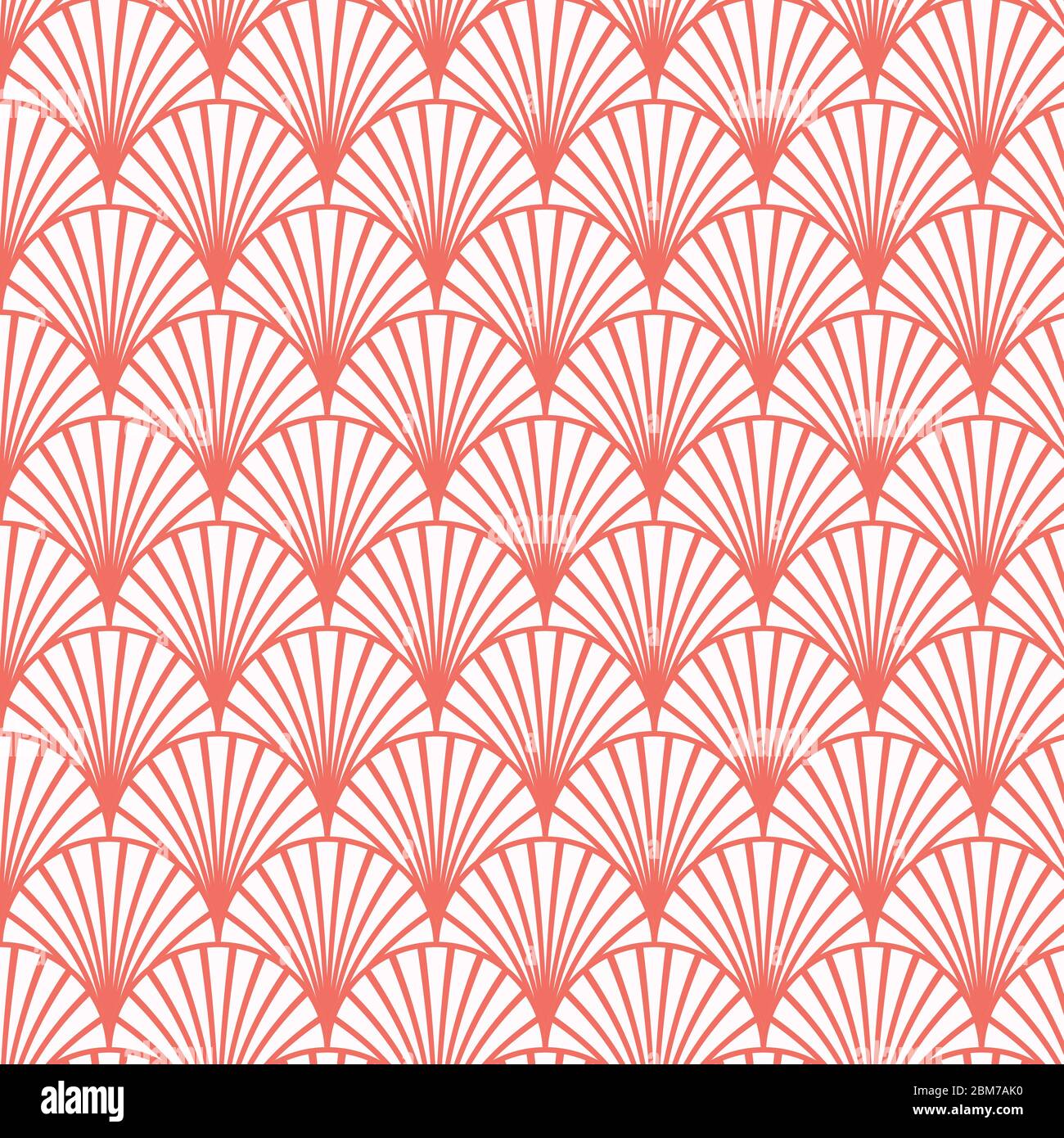 Vintage Stil elegante florale Art Deco Nahtloses Fan Muster in lebenden Koralle rosa Farbe / Retro Textur Vektor Muster. Stock Vektor