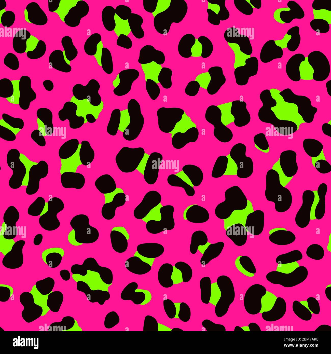 Punk Rock Stil 80er/80er Jahre Mode Muster. Nahtlose Faux Leopard Skin Muster mit neongrünen Flecken auf rosa Hintergrund. Vektormotiv mit Tiermotiv Stock Vektor