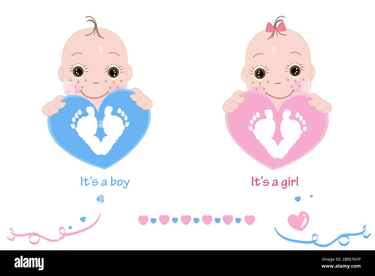 Zwillingsbaby Madchen Und Junge Babyfusse Und Handdruck Baby Ankunft Karte Rosa Blau Farbigen Herzen Hintergrund Stock Vektorgrafik Alamy