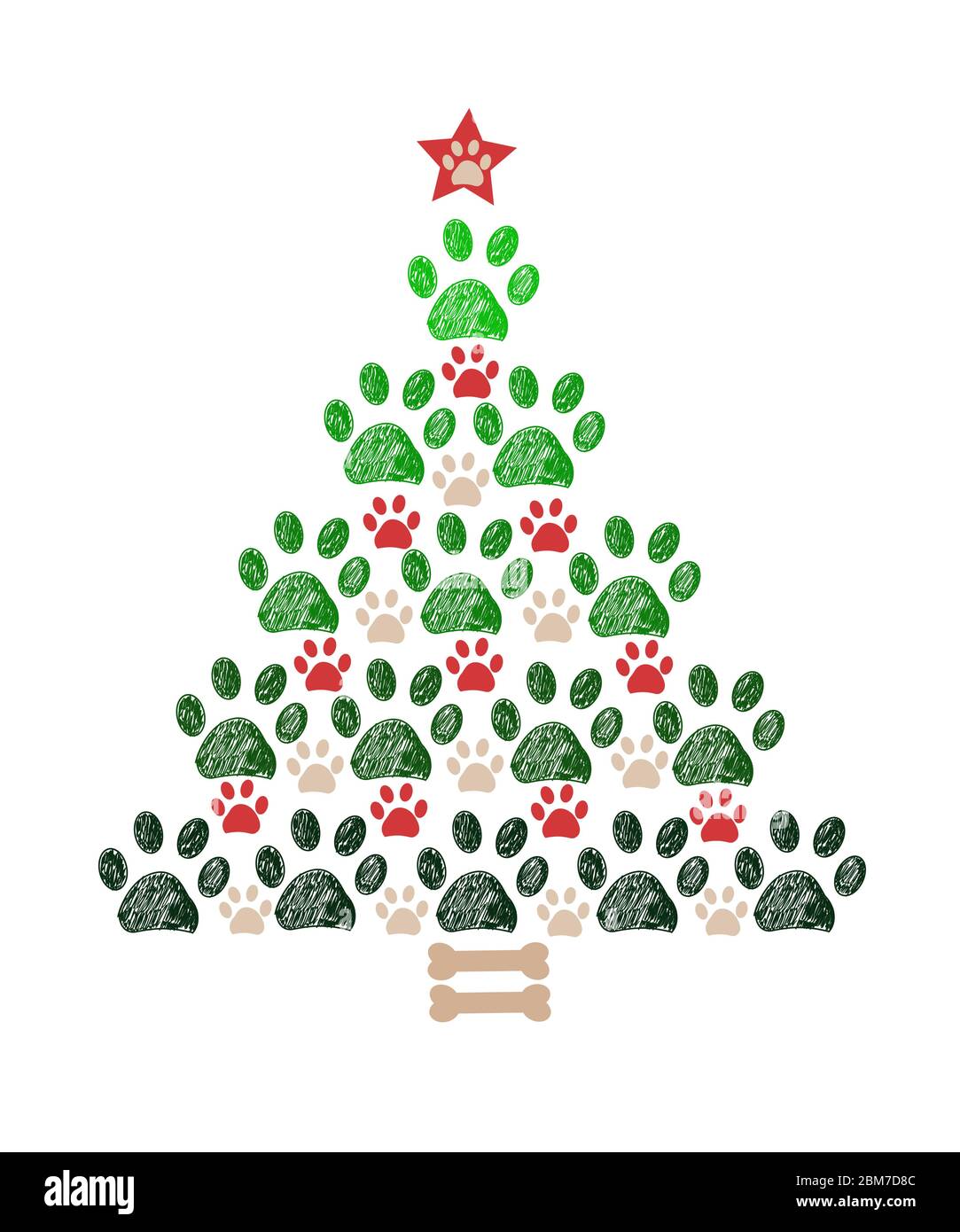 Christmass Baum aus Pfotenabzügen und boen. Frohes neues Jahr Gruß Auto Stock Vektor