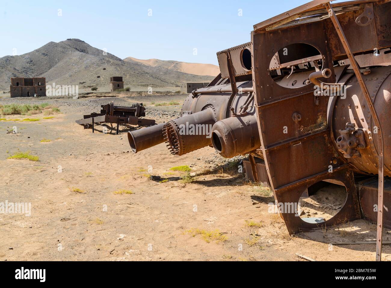 Der Zug wurde auf der historischen osmanischen Hejaz-Eisenbahn in Hadyjah, Saudi-Arabien, gesprengt Stockfoto