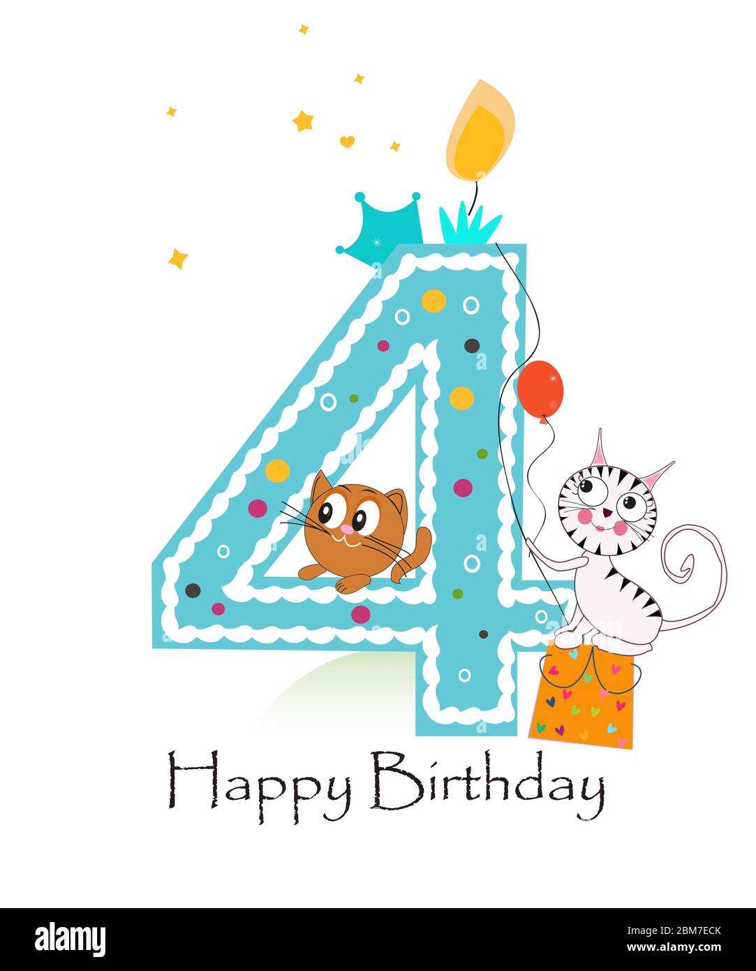 Alles gute zum vierten Geburtstag mit Katzen Baby Grußkarte Stock
