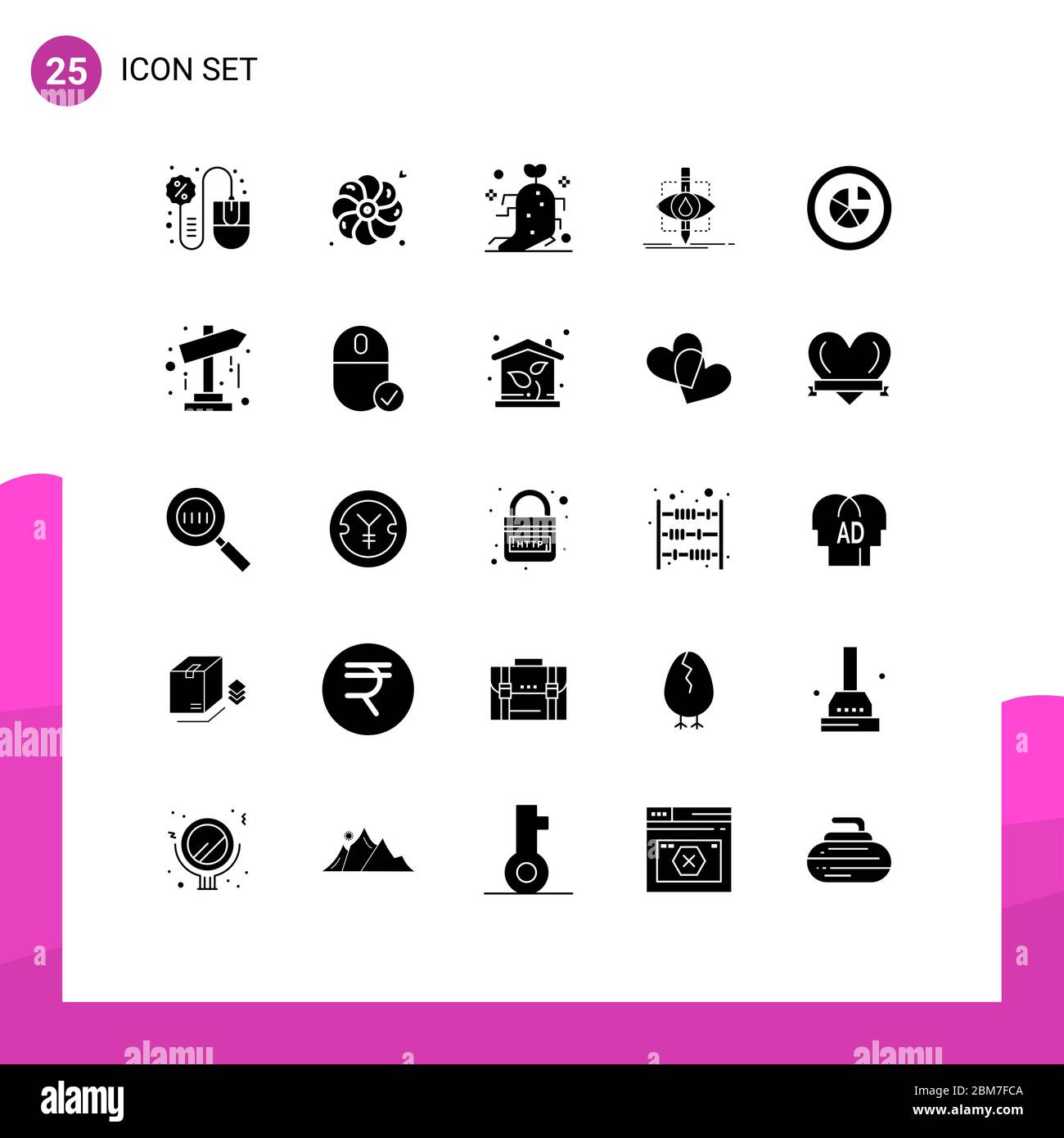 25 Benutzeroberfläche Solid Glyph Pack moderner Zeichen und Symbole für Analytik, Forschung, Drogen, Verschmutzung, Ökologie editierbare Vektordesign-Elemente Stock Vektor