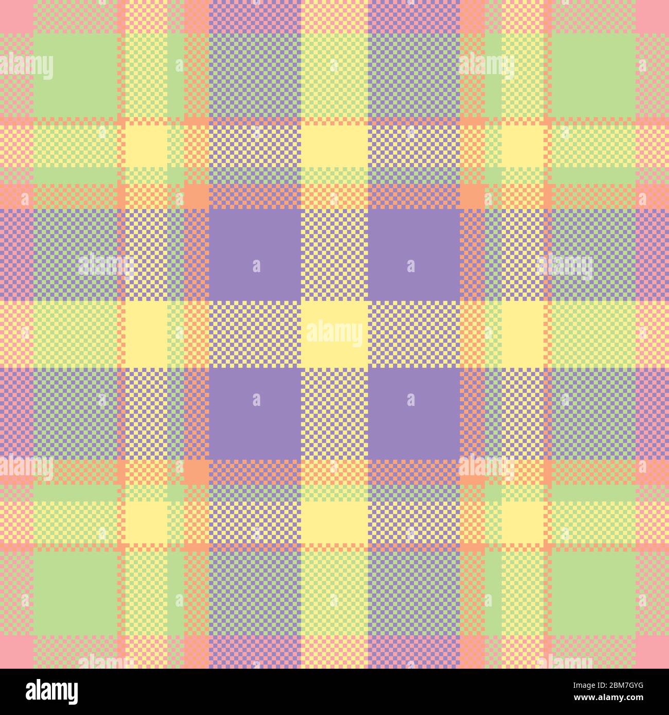 Vektordesign mit Pixelhintergrund. Modernes, nahtloses Muster. Quadratisches Texturmaterial. schottische Textil. Schöne Farbe madras Schmuck. Stock Vektor