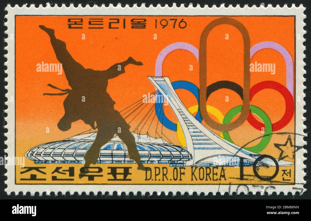 KOREA - UM 1976: Briefmarke gedruckt von Korea, zeigt Sport Judo, um 1976. Stockfoto