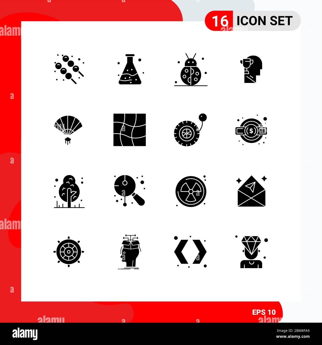 16 Kreative Ikonen Moderne Zeichen und Symbole von china, Fan, Bug, Kopf, brian editierbare Vektor Design-Elemente Stock Vektor