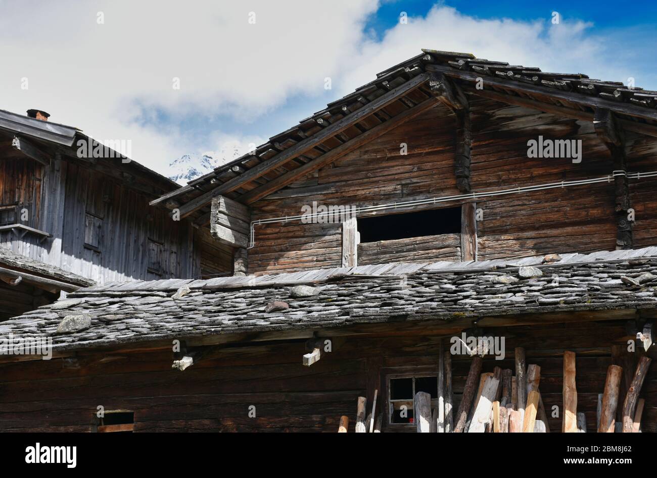 Matreier Tauernhaus, Felbertauern, Frühling, Alm, Almhütte, Hütten, Tradition, Landwirtschaft, Bergbauernhof, Gehöft, Almhütten, Haus, Holzhaus, histo Stockfoto