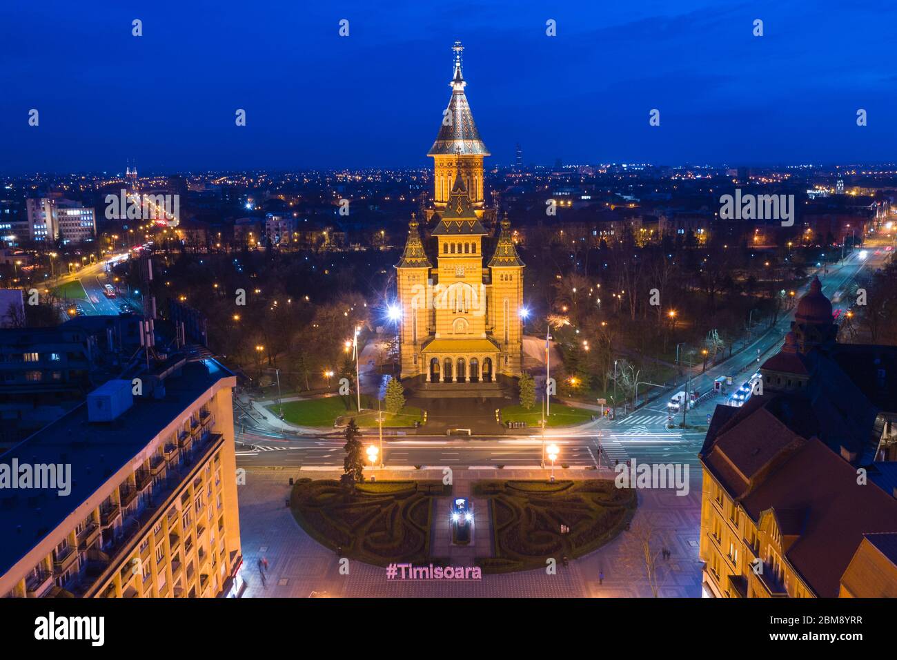 Nächtliche Stadtansicht von Timisoara Rumänien Stockfoto