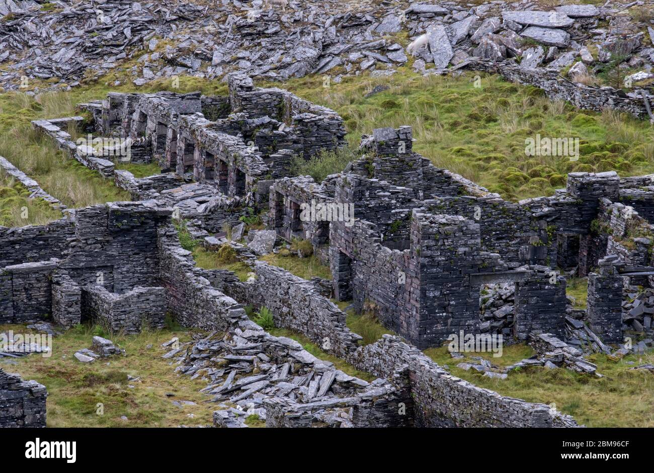 Quarrymans Barracks, Rhiw Bach stiller Steinbruch, Cwm Penmachno, Machno Valley, Snowdonia National Park, North Wales, Großbritannien Stockfoto