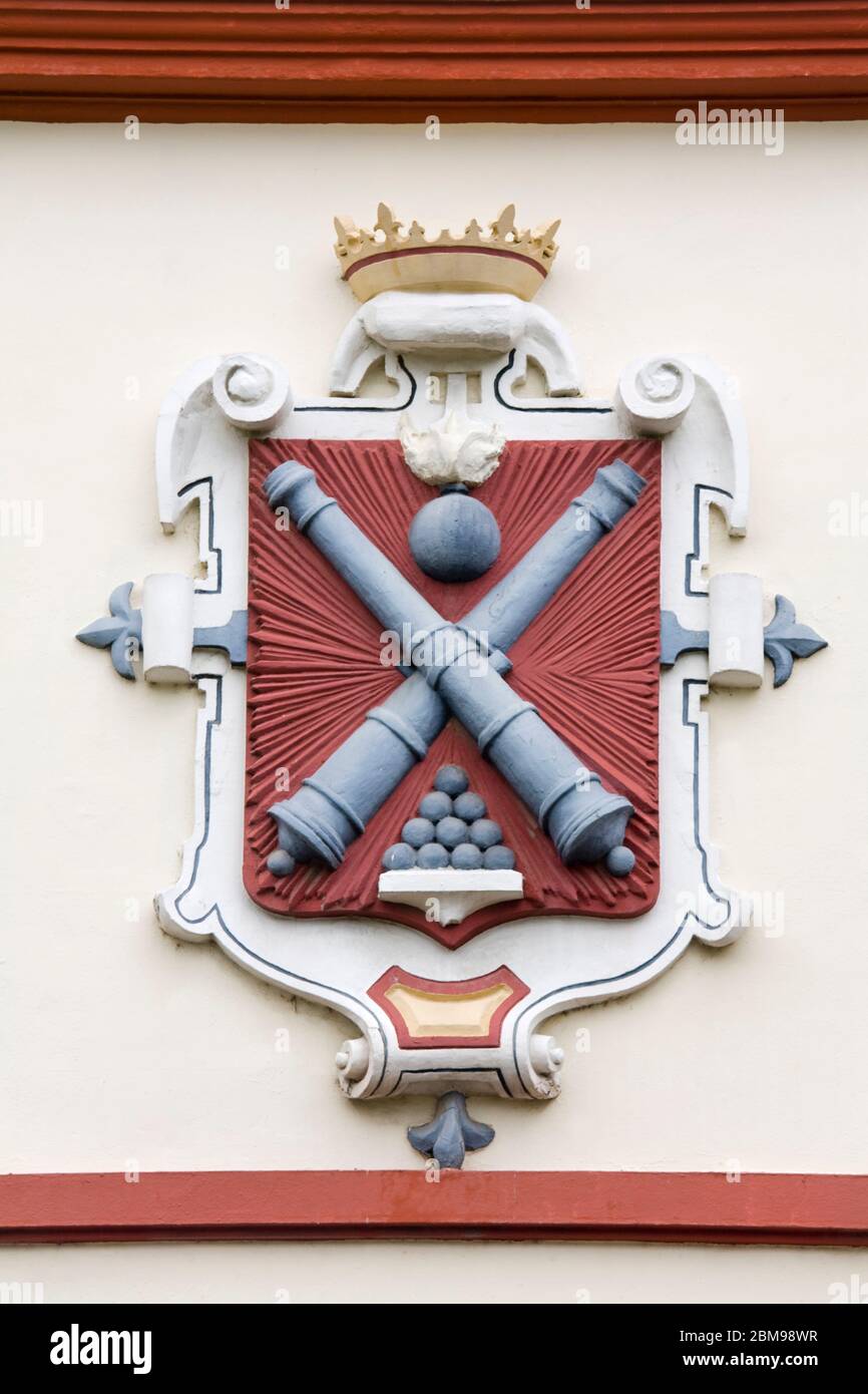 Wappen auf der ehemaligen Kaserne, Cadiz, Andalusien, Spanien, Europa Stockfoto