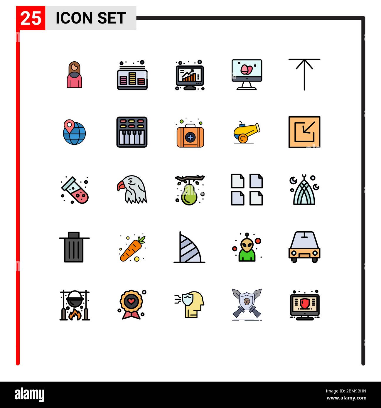 Set von 25 modernen UI-Symbole Symbole Symbole Zeichen für ostern, Bildschirm, Ton, Monitor, Umfrage editierbare Vektor Design-Elemente Stock Vektor