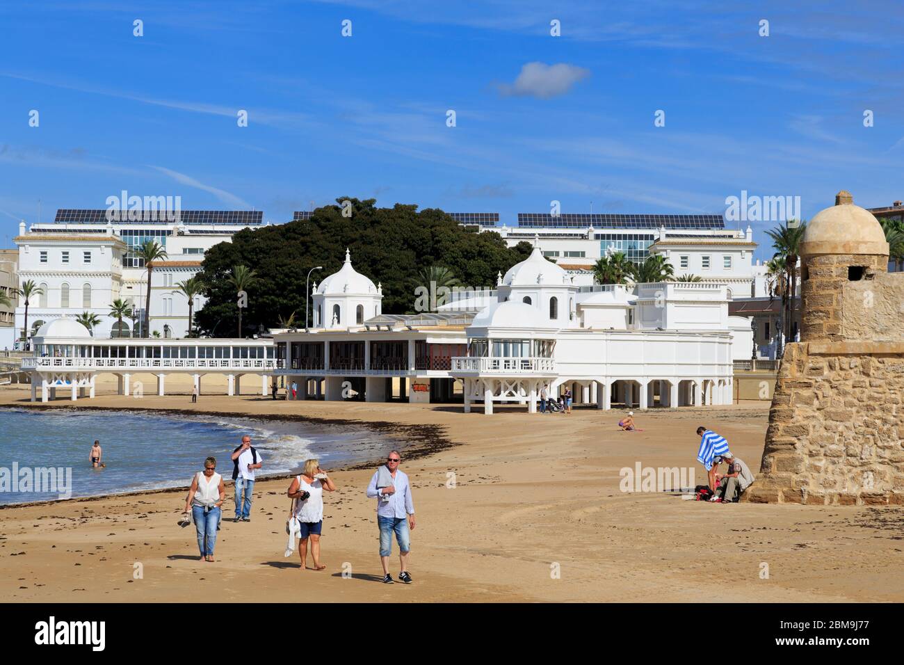 Unterwasser archäologischen Zentrum & La Caleta Strand, Altstadt, Cádiz, Andalusien, Spanien, Europa Stockfoto