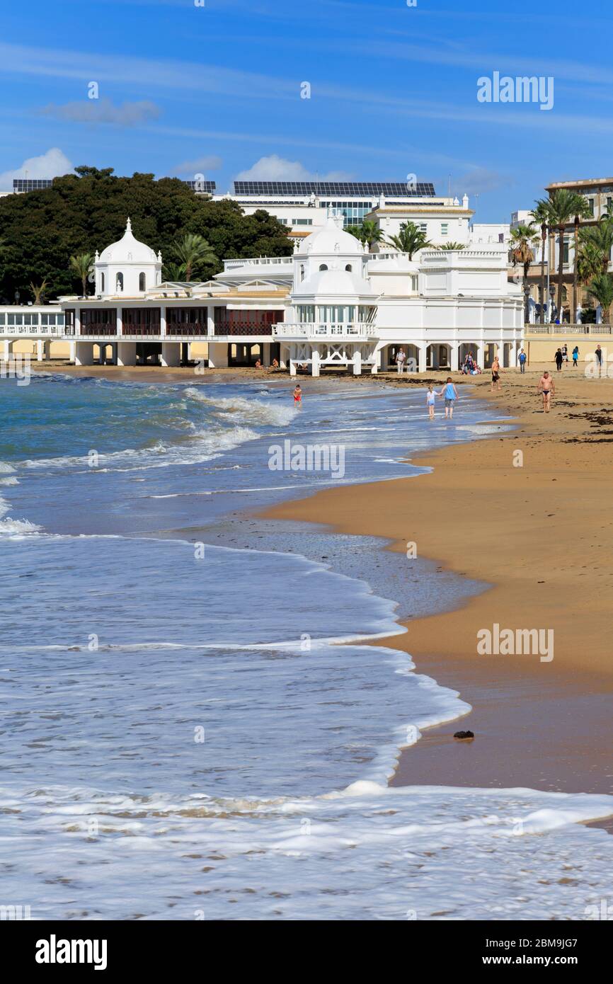 Unterwasser archäologischen Zentrum & La Caleta Strand, Altstadt, Cádiz, Andalusien, Spanien, Europa Stockfoto