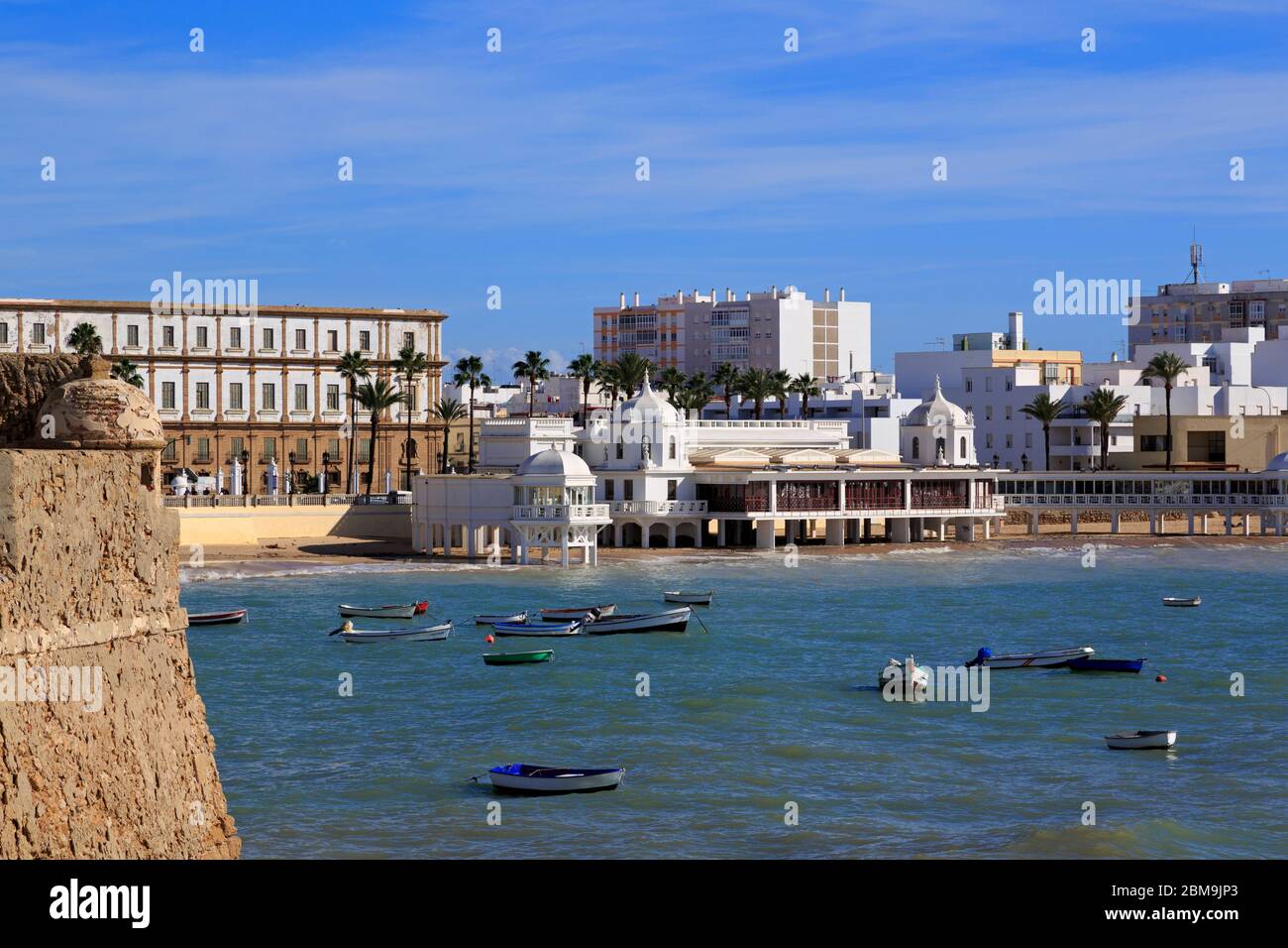 Unterwasser archäologischen Zentrum & La Caleta Strand, Altstadt, Cádiz, Andalusien, Spanien, Europa Stockfoto