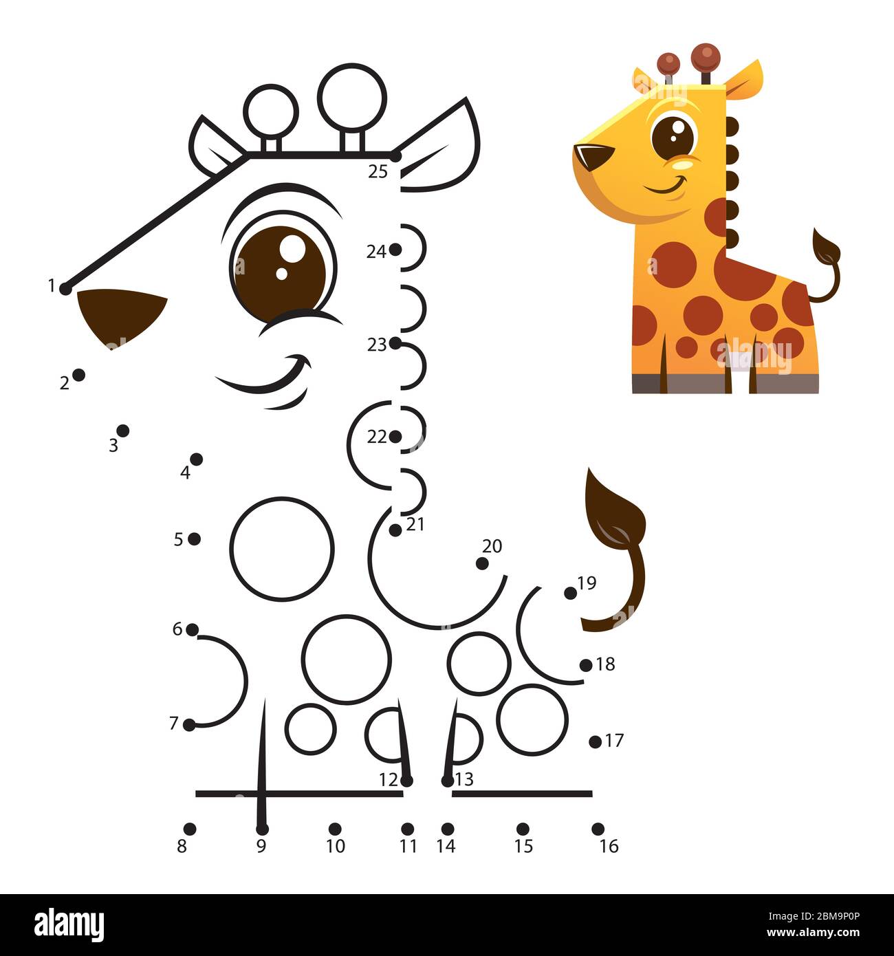 Bildung Zahlen Spiel. Punkt zu Punkt Spiel. Giraffe Cartoon  Stock-Vektorgrafik - Alamy