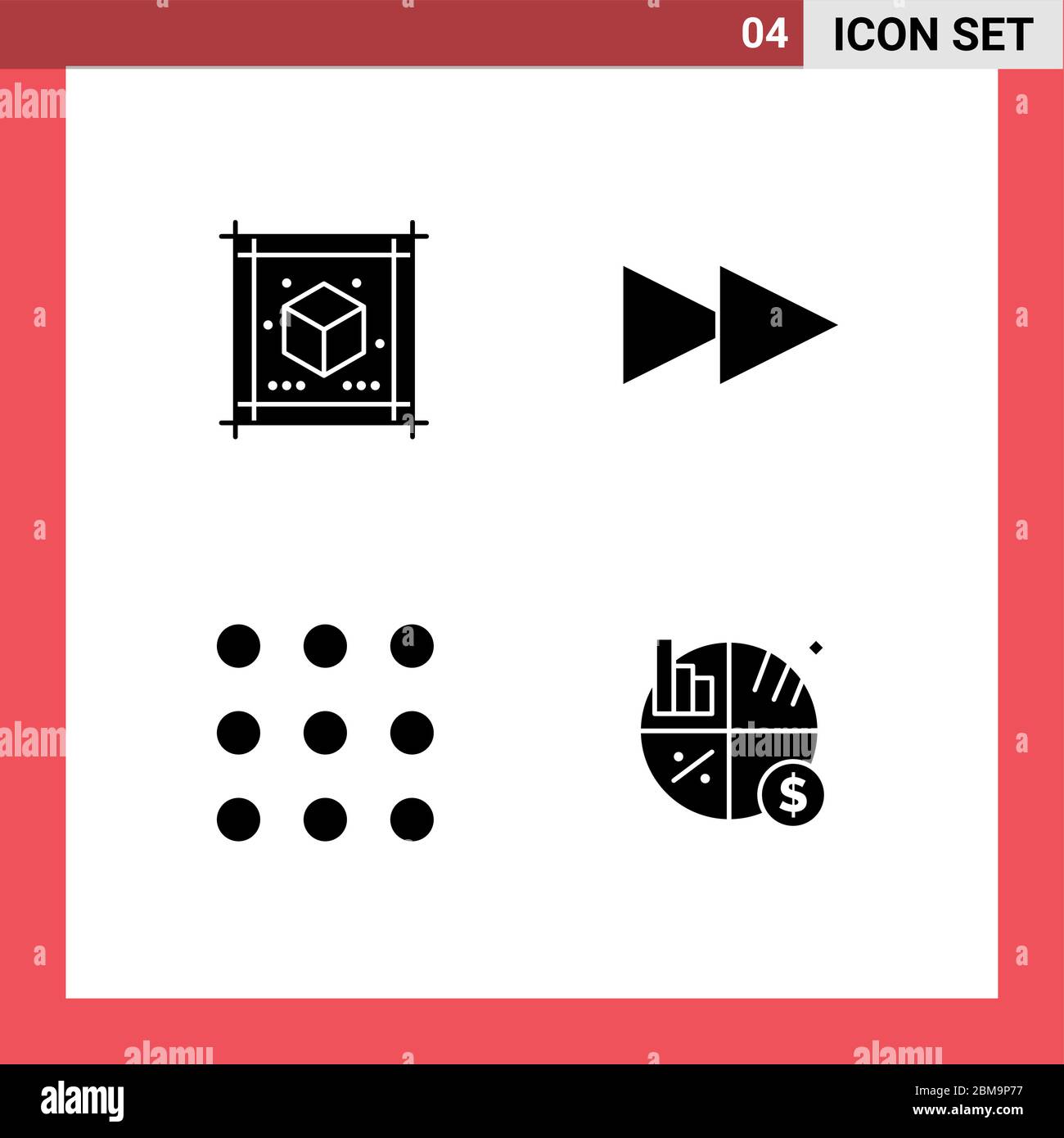 4 Universal Solid Glyph Zeichen Symbole von Würfel, Geschäft, Blatt, Anruf, Geld editierbare Vektor Design-Elemente Stock Vektor