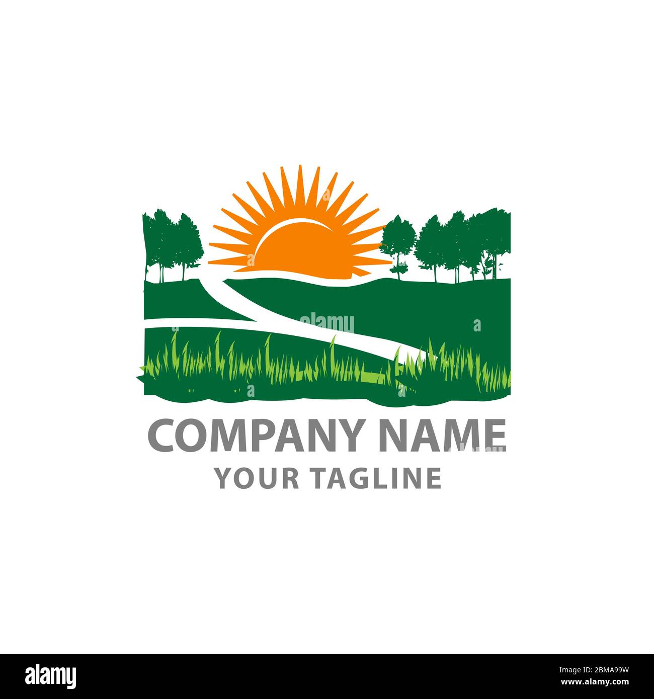 Landscape Logo für Rasen oder Gartenbau Geschäft, Organisation oder Website. Stock Vektor