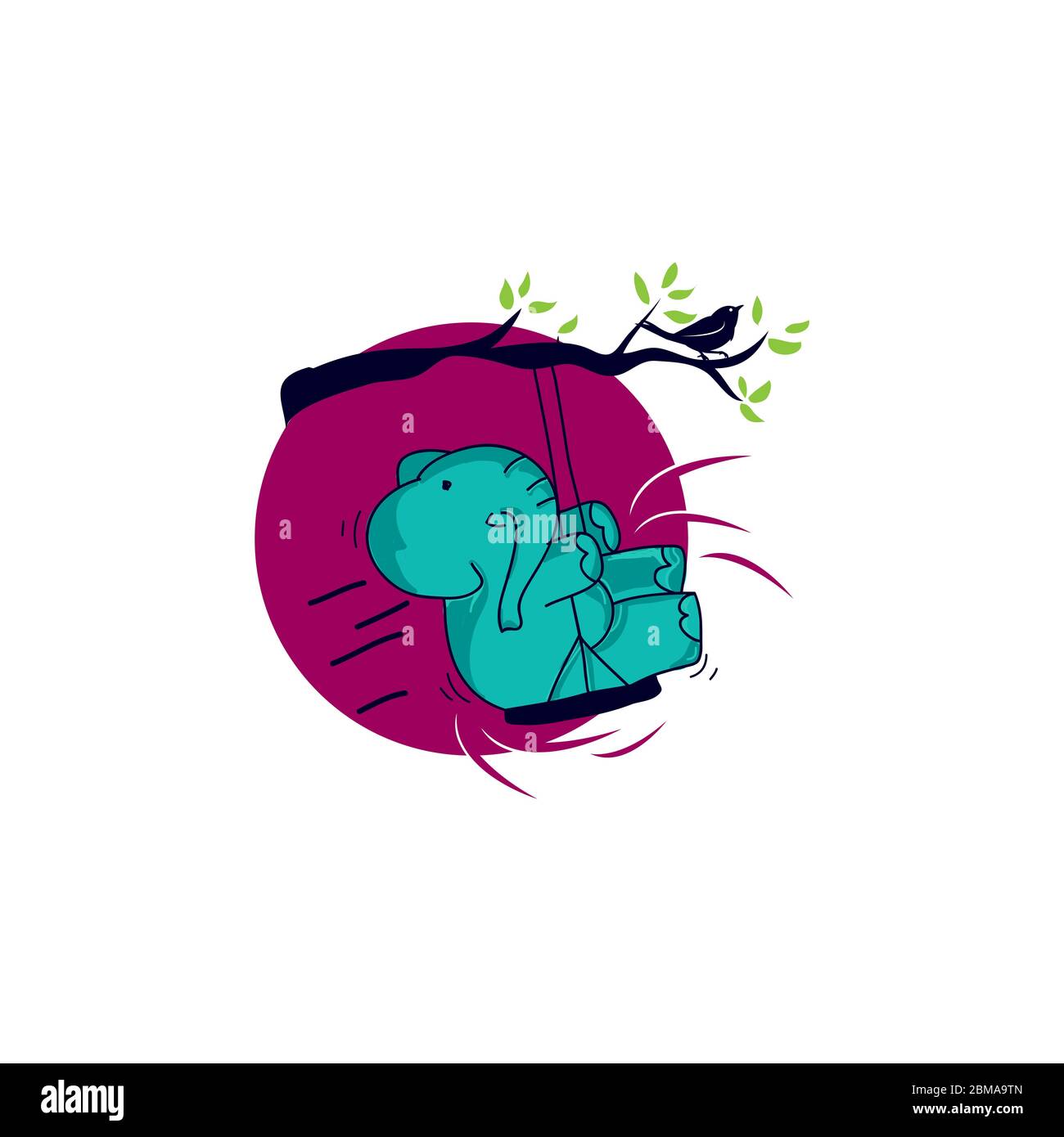 Niedlichen Elefanten spielen Schaukel Vektor-Symbol Illustration. Tier-Symbol-Konzept isoliert auf weißem Hintergrund. Stock Vektor