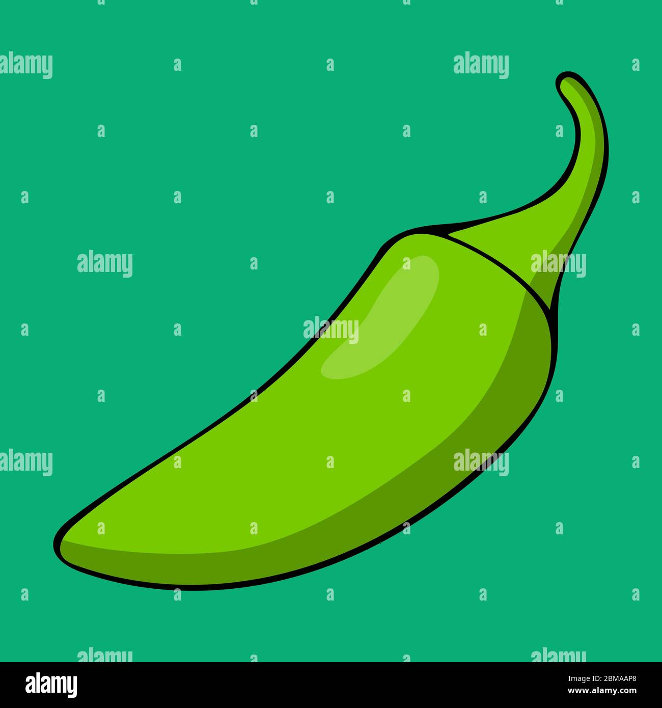 Vektor-Illustration von Jalapeno Pfeffer. Skizze von Bauernhof und Garten Gemüse. Isoliertes Symbol auf grünem Hintergrund. Element der Erntezeit Stock Vektor