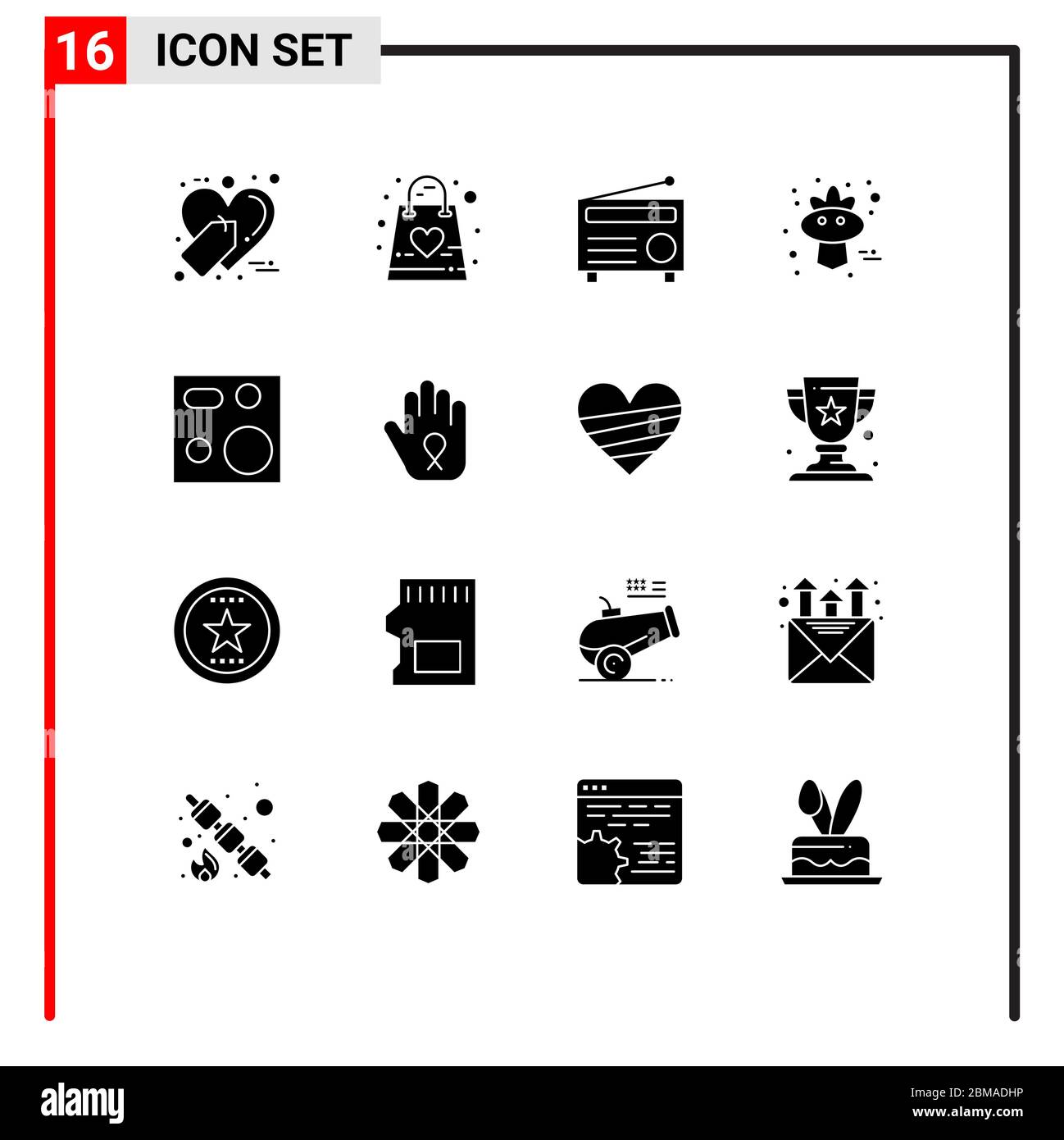 Set von 16 modernen UI-Symbole Symbole Symbole Zeichen für Kochen, Spatz, Tasche, Vogel, Medien editierbare Vektor Design-Elemente Stock Vektor