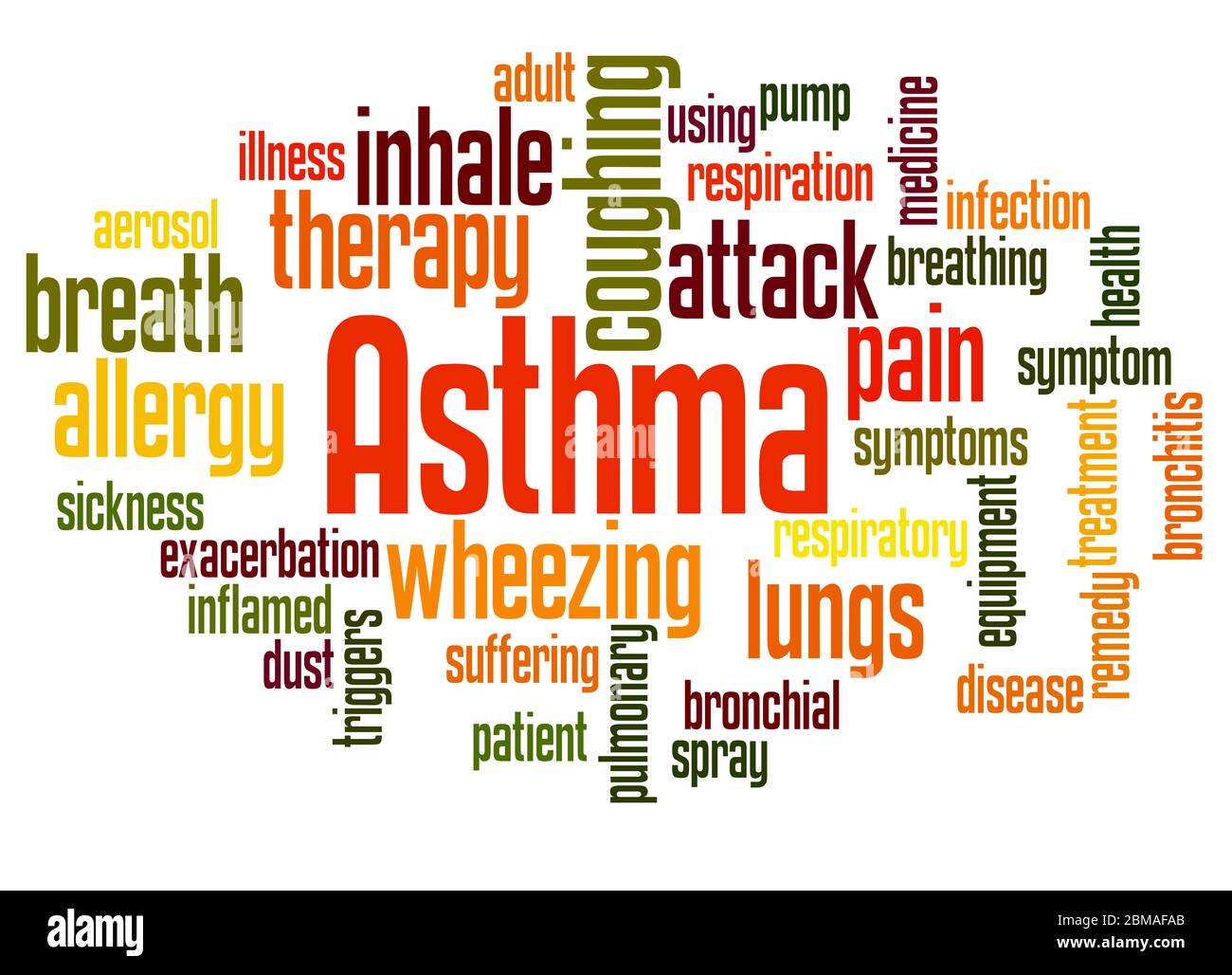 Asthma Wort cloud Konzept auf weißem Hintergrund. Stockfoto
