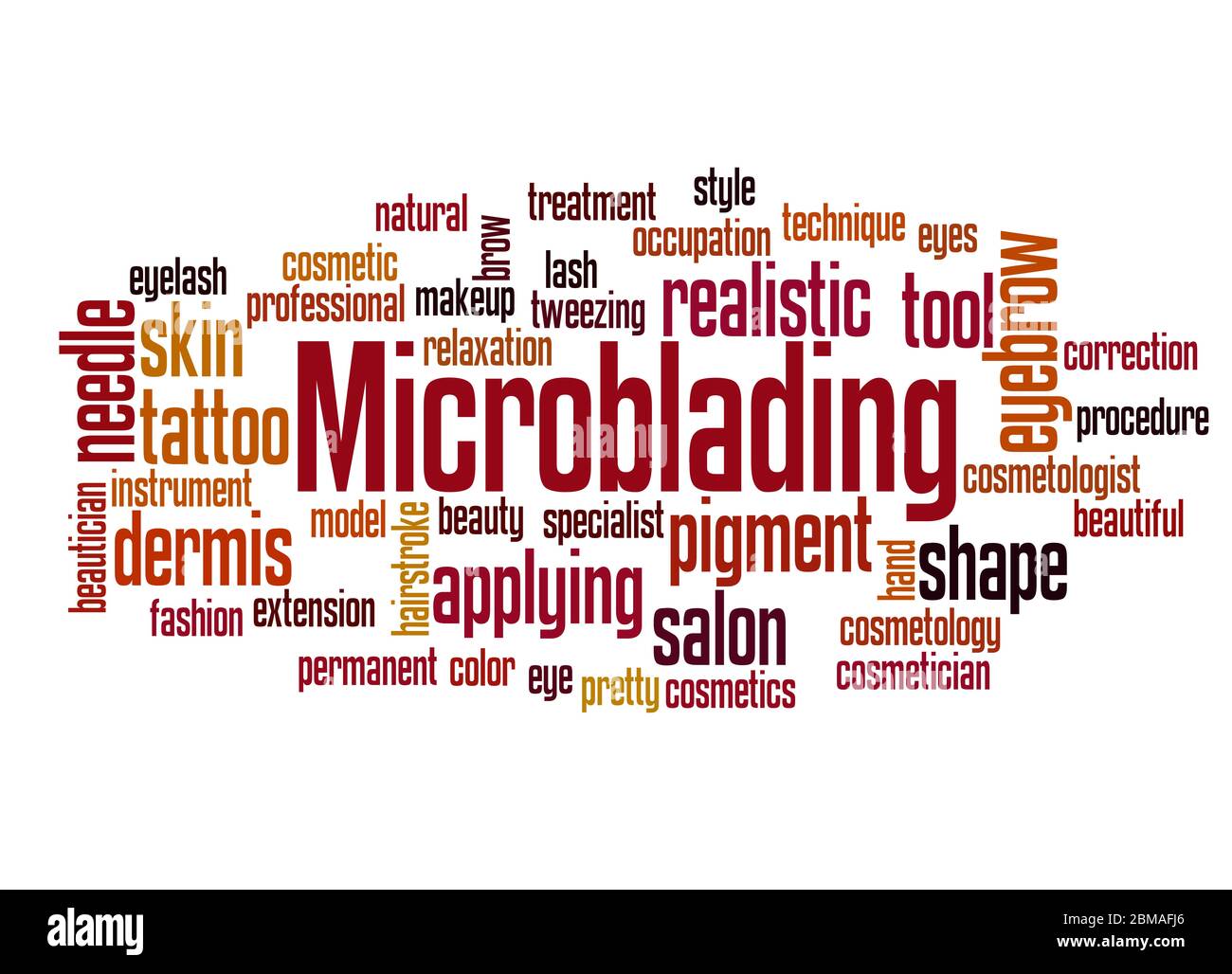 Microblading Wort Wolke Konzept auf weißem Hintergrund. Stockfoto