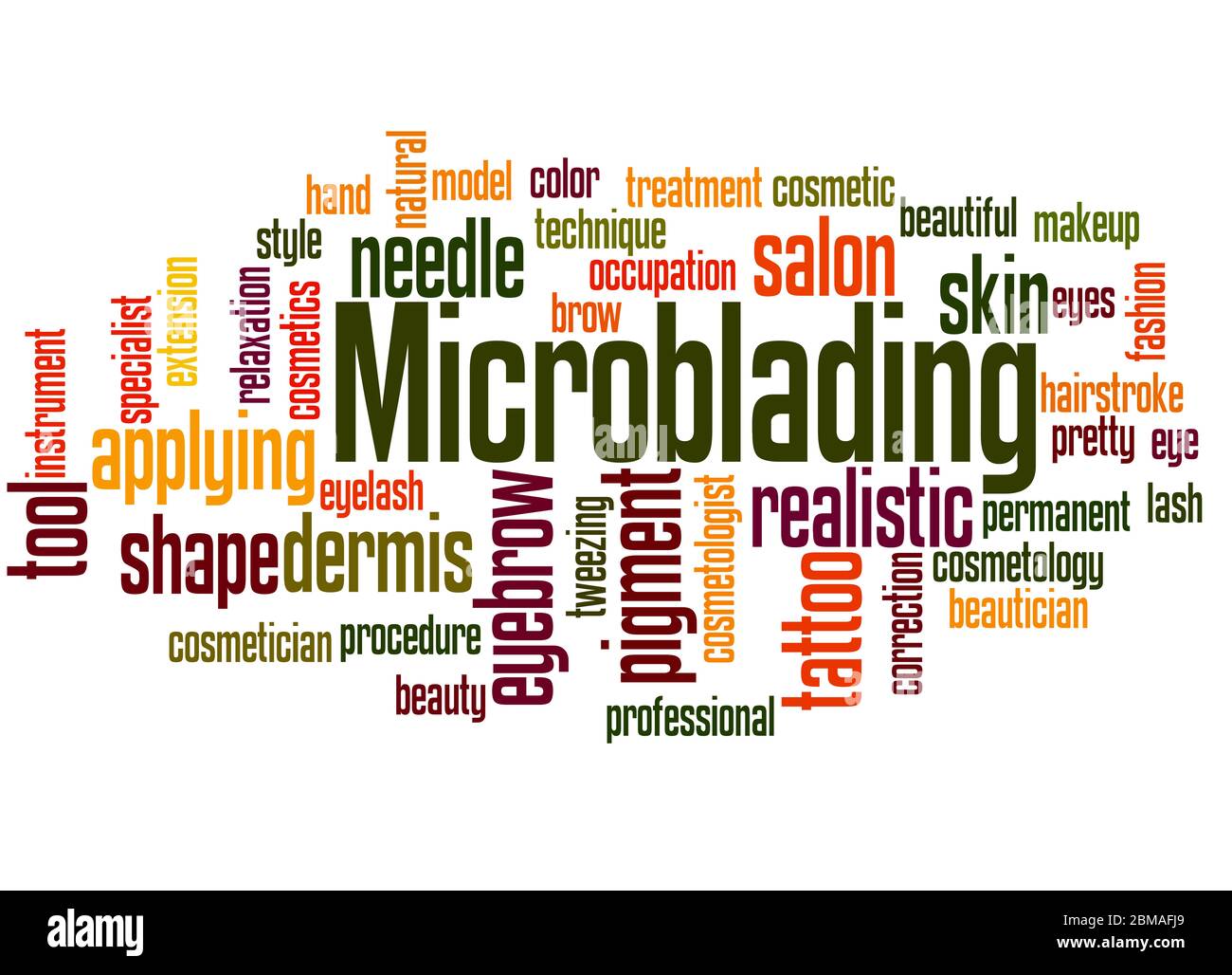 Microblading Wort Wolke Konzept auf weißem Hintergrund. Stockfoto