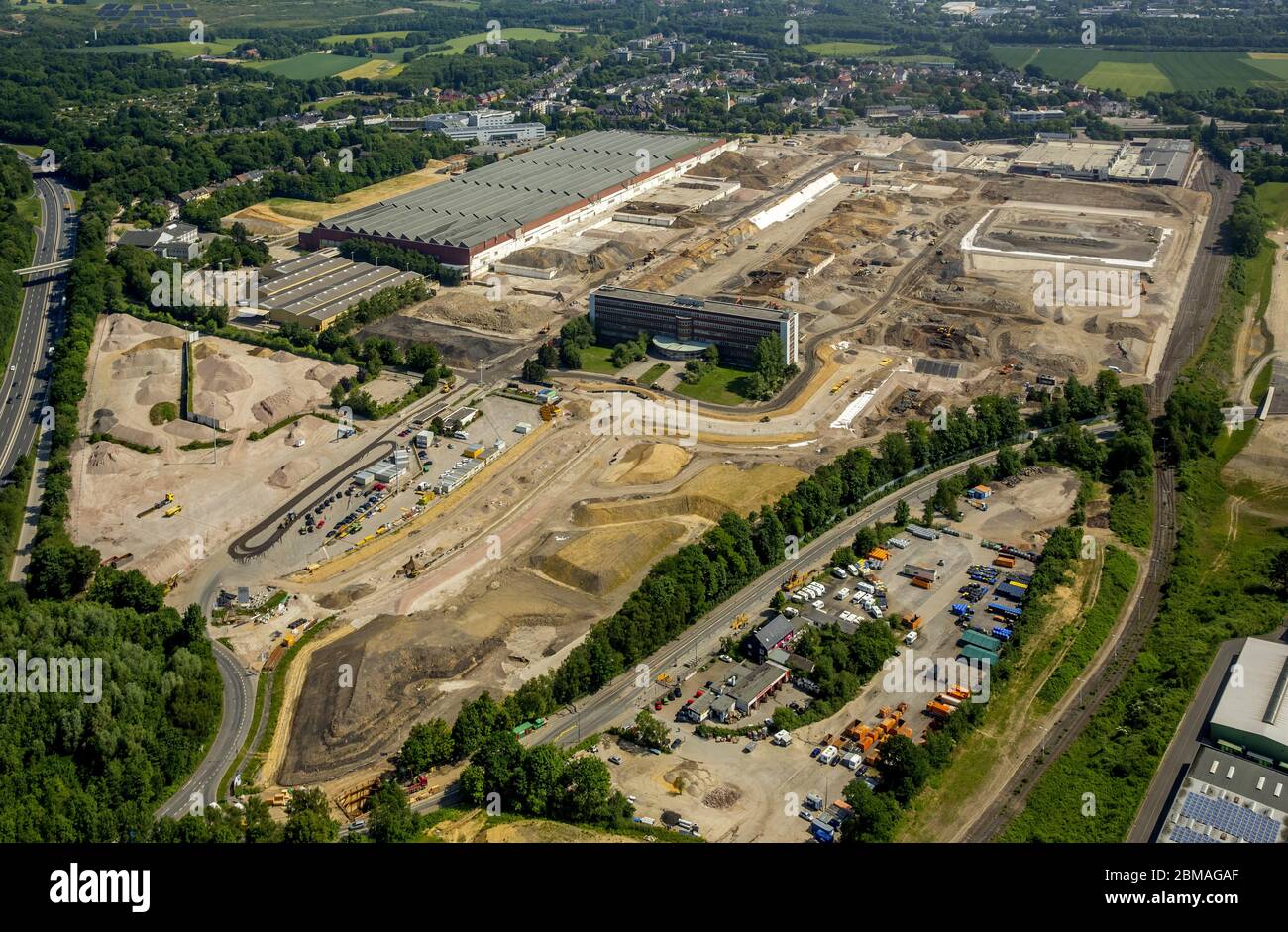 , Gelände der ehemaligen Adam Opel AG Werkes Bochum I in Bochum, 01.06.2017, Luftaufnahme, Deutschland, Nordrhein-Westfalen, Ruhrgebiet, Bochum Stockfoto